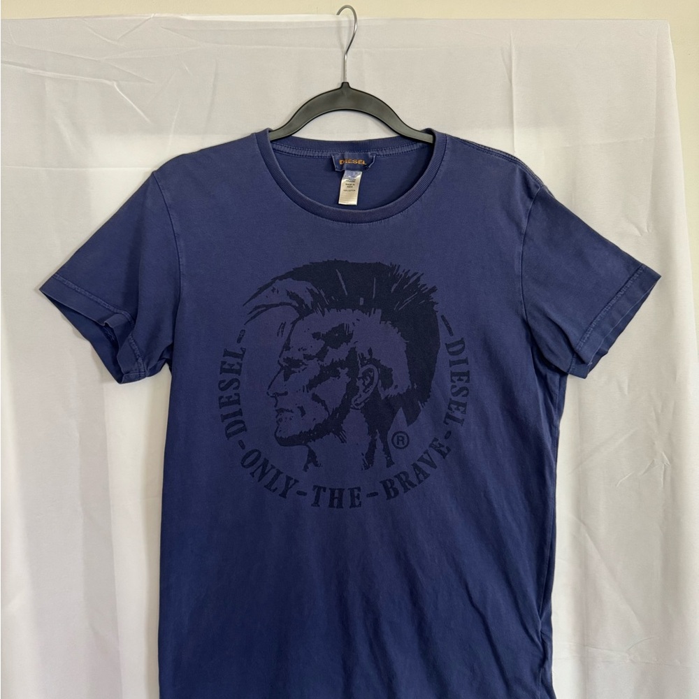 Diesel Blue Short Sleeve Tee with Graphic Design
